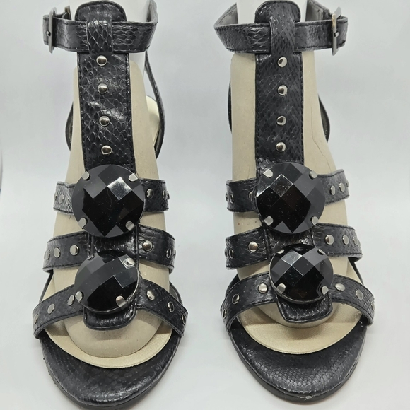 Aldo Unique Black Strappy High Heel Pump With Stud Decoration - Picture 7 of 9